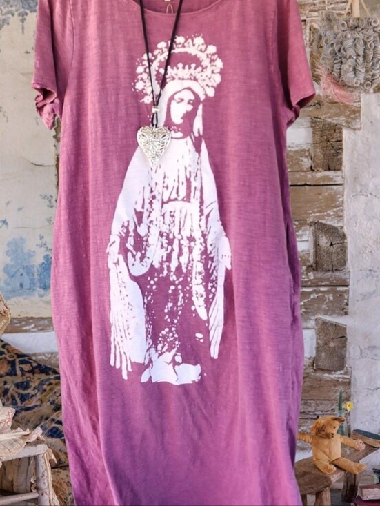 Blue Velvet Dresses & Skirts - Magnolia Style Free Relaxed Mauve Graphic Long boho Cotton Dress with Pockets L